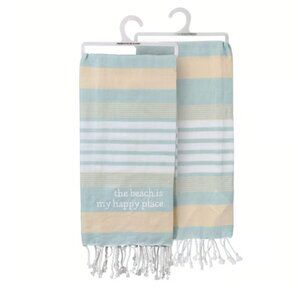 PBK - Beach Is My Happy Place Striped Kitchen Towel